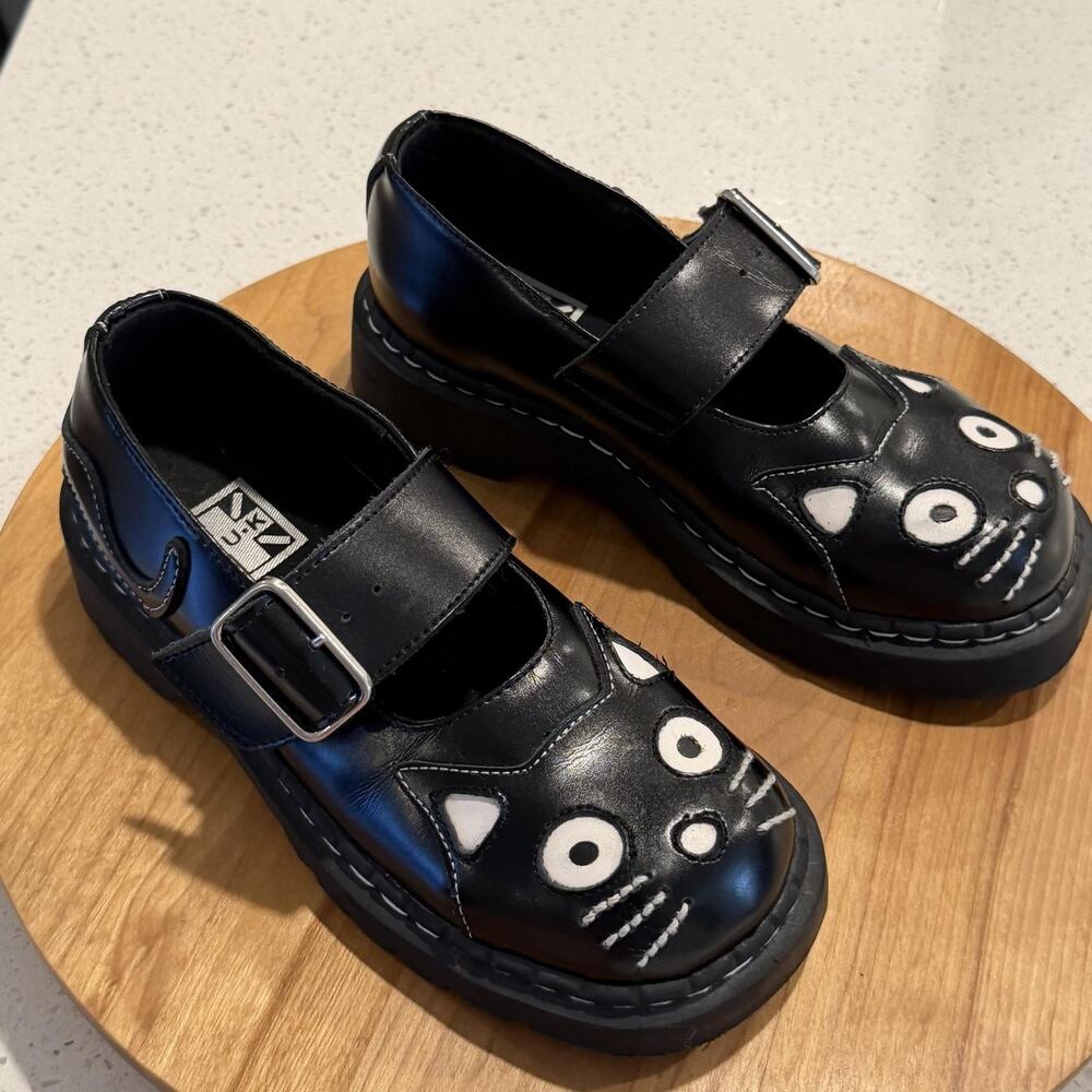 TUK Shoes Women 6 Mary Jane Kitty Leather Black Chunky Platform Punk Goth Grunge